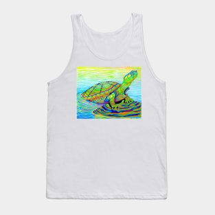 Psychedelic Neon Rainbow Painted Turtle Tank Top